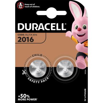 Batterie a moneta al Litio 3V. Blister da 2 pile. Duracell litio 2016 DU20B2