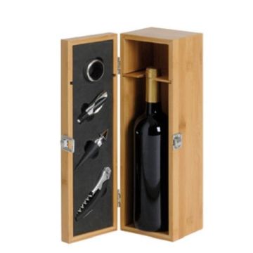 Cassetta in bamboo con accessori  per 1 bottiglia. Vino non compreso