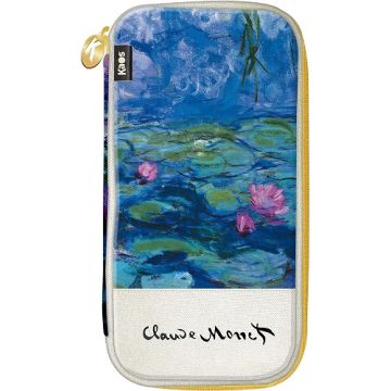 KAOS Classic - Astuccio Organizer con Cerniera - Monet Ninfee - semi rigido, zip interna e tasche porta penne - cm 9x16x2
