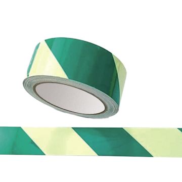 Nastro fotoluminescente adesivo - 4 cm x 10 m - giallo/strisce verdi - Cartelli Segnalatori