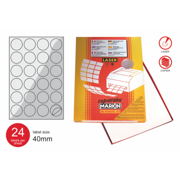 Etichette permanenti rotonde Copiatabu R305 colori assortiti Laser/inkjet - 24 et./foglio - cf. 100 fogli Markin Ø40 mm