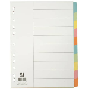 Divisori colorati Q-Connect con indice scrivibile formato A4 in cartoncino manilla - 10 fogli - KF34029