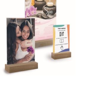 Portadepliant a T Lebez in acrilico con base in legno formato A4 21x30 cm - 81004