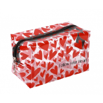 Trousse, astuccio in PVC trasparente FOLLOW YOUR HEART - I.TOTAL. cm 16x10x9