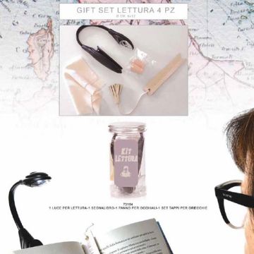 Kit lettura con luce, segna libro, tappi orecchi, panno pulisci occhiali