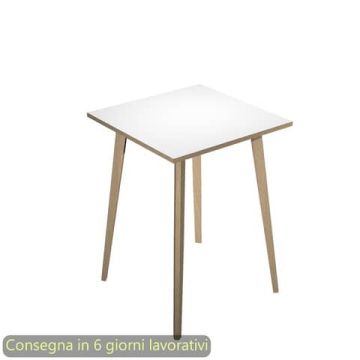 Tavolo alto Woody 80x80xH.105 cm con gambe rovere Artexport piano bianco 6401-DKC-3C-AQ