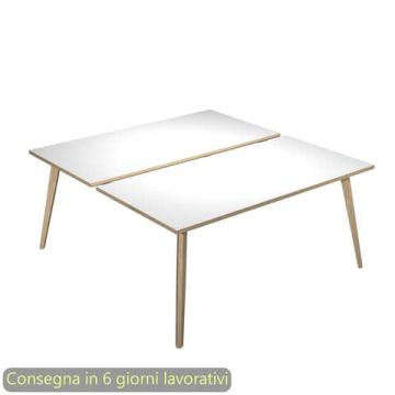 Scrivania bench doppia piano bianco 140x166xH.74,4 cm gamba rastremata legno rovere Woody Artexport - 6402B-DKA-3C-AQ