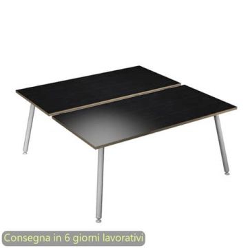 Scrivania bench nero venato frassino 160x166xH.74,4 cm gamba metallo tubolare bianca Skinny Metal - 6403B-DJA-8C-AN