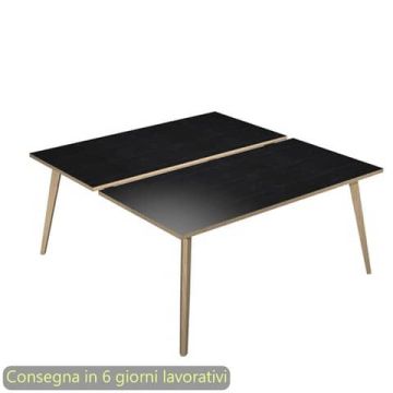 Scrivania bench nero venato frassino 160x166xH.74,4 cm gamba metallo tubolare nero opaco Skinny Metal 6403B-DJA-8C-AQ