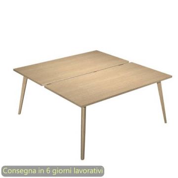 Scrivania bench doppia piano rovere 160x166xH.74,4 cm gamba rastremata legno rovere Woody Artexport - 6403B-DKA-C-AQ