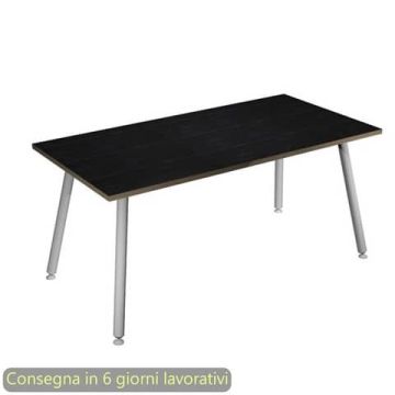 Scrivania piano nero venato frassino 160x80xH.74,4 cm gamba metallo tubolare bianca Skinny Metal - 6403-DJA-8C-AN