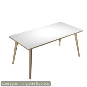Scrivania piano bianco 160x80xH.74,4 cm gamba rastremata in legno rovere linea Woody Artexport - 6403-DKA-3C-AQ