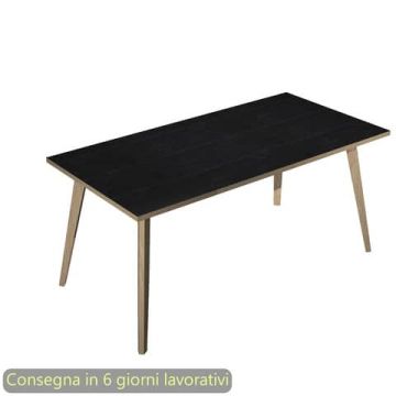 Scrivania piano nero venato frassino 180x80xH.74,4 cm gamba rastremata in legno rovere Woody - 6405-DKA-8C-AQ