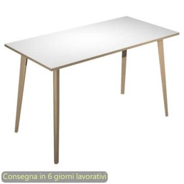 Tavolo alto Woody 180x80xH.105 cm con gambe rovere Artexport piano bianco 6405-DKC-3C-AQ