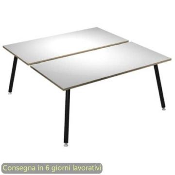 Scrivania bench doppia piano bianco 120x166xH.74,4 cm gamba metallo tubolare nero opaco Skinny Metal 6404B-DJA-3C-AQ
