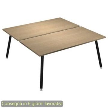 Scrivania bench doppia piano rovere 120x166xH.74,4 cm gamba metallo tubolare nero opaco Skinny Metal 6404B-DJA-C-AQ
