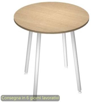 Tavolo rotondo Skinny Metal ø100xH.74,4 cm con gambe met. bianche Artexport piano rovere - 6410-DJD-C-AN