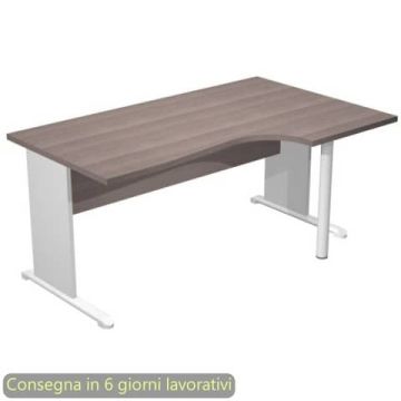 Scrivania penisola dx frassino toscano 160x60/80/100xH.72 cm gamba a pannello grigia e piede metallico Presto Compact - 008L11/F5