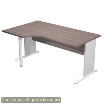 Scrivania penisola sx frassino toscano 160x60/80/100xH.72 cm gamba a pannello grigia e piede metallico Presto Compact - 009L11/F5