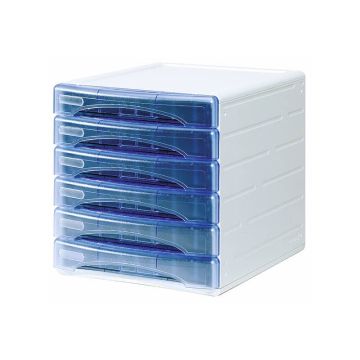 Cassettiera 6 cassetti ARDA OLIVIA polistirolo antiurto e atossico grigio/azzurro trasparente - TR13G6PBL