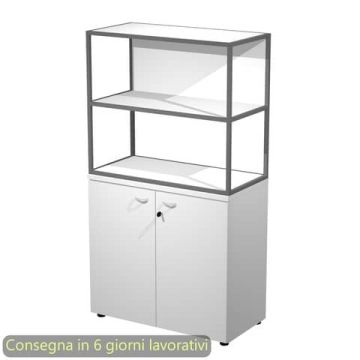 Armadio basso bianco ante bianche con libreria metallica antracite - ripiani bianchi 90x46xH.165 cm Artexport Blade - ARMB3+AB3+270AF+RP43