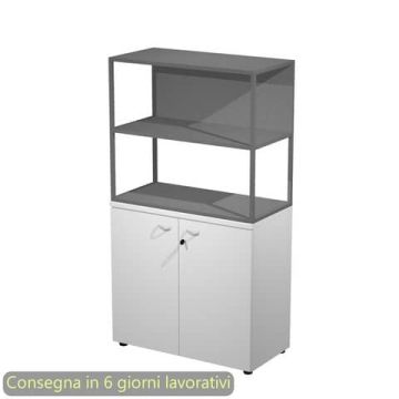 Armadio basso bianco ante bianche con libreria metallica antracite - ripiani antracite 90x46xH.165 cm Artexport Blade - ARMB3+AB3+270AF+RP4T