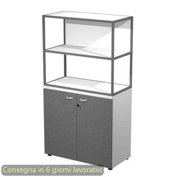 Armadio basso bianco ante antracite con libreria metallica antracite - ripiani bianchi 90x46xH.165 cm Artexport Blade - ARMB3+ABT+270AF+RP43