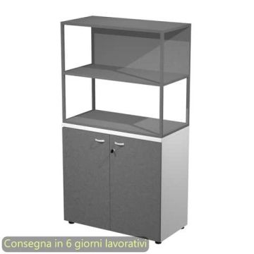 Armadio basso bianco ante antracite con libreria metallica antracite - ripiani antracite 90x46xH.165 cm Artexport Blade - ARMB3+ABT+270AF+RP4T