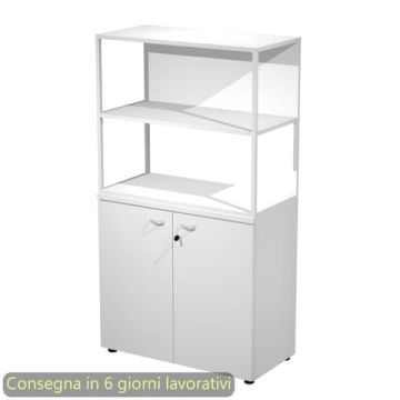 Armadio basso bianco ante bianche con libreria metallica bianca - ripiani bianchi 90x46xH.165 cm Artexport Blade - ARMB3+AB3+270AN+RP43
