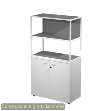 Armadio basso bianco ante bianche con libreria metallica bianca - ripiani antracite 90x46xH.165 cm Artexport Blade - ARMB3+AB3+270AN+RP4T