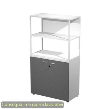 Armadio basso bianco ante antracite con libreria metallica bianca - ripiani bianchi 90x46xH.165 cm Artexport Blade - ARMB3+ABT+270AN+RP43