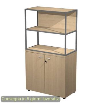 Armadio basso rovere ante rovere con libreria metallica antracite - ripiani rovere 90x46xH.165 cm Artexport Blade - ARMBC+ABC+270AF+RP4C