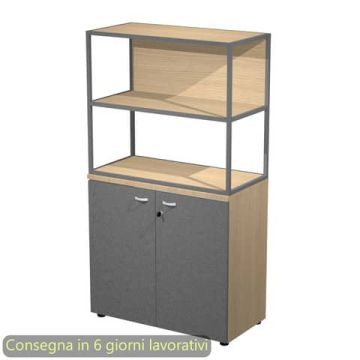 Armadio basso rovere ante antracite con libreria metallica antracite - ripiani rovere 90x46xH.165 cm Artexport Blade - ARMBC+ABT+270AF+RP4C
