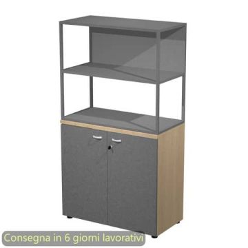 Armadio basso rovere ante antracite con libreria metallica antracite - ripiani antracite 90x46xH.165 cm Artexport Blade - ARMBC+ABT+270AF+RP4T
