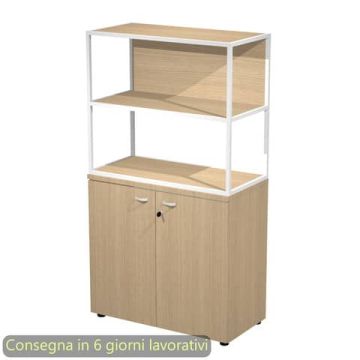Armadio basso rovere ante rovere con libreria metallica bianca - ripiani rovere 90x46xH.165 cm Artexport Blade - ARMBC+ABC+270AN+RP4C
