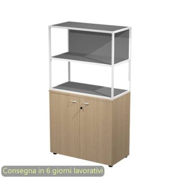 Armadio basso rovere ante rovere con libreria metallica bianca - ripiani antracite 90x46xH.165 cm Artexport Blade - ARMBC+ABC+270AN+RP4T
