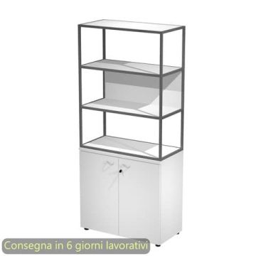 Armadio bianco ante bianche con libreria media metallica antracite - ripiani bianchi 90x46xH.204 cm Artexport Blade - ARMB3+AB3+280AF+RP53