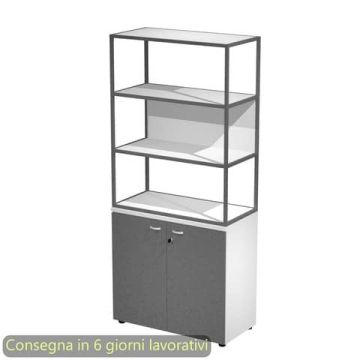 Armadio bianco ante antrac. con libreria media metallica antracite - ripiani bianchi 90x46xH.204 cm Artexport Blade - ARMB3+ABT+280AF+RP53