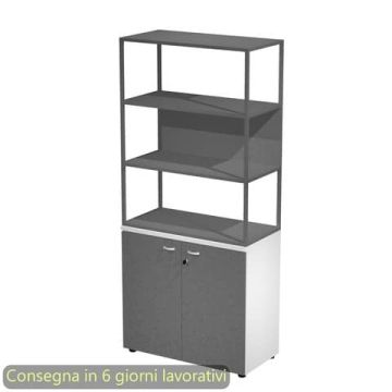 Armadio bianco ante antrac. con libreria media metallica antracite - ripiani antracite 90x46xH.204 cm Artexport Blade - ARMB3+ABT+280AF+RP5T