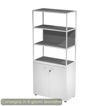 Armadio bianco ante bianche con libreria media metallica bianca - ripiani antracite 90x46xH.204 cm Artexport Blade - ARMB3+AB3+280AN+RP5T