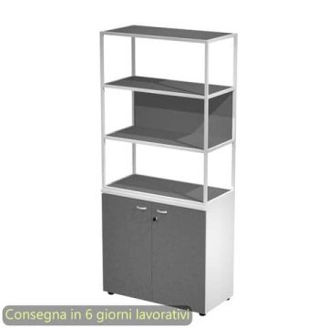 Armadio bianco ante antrac. con libreria media metallica bianca - ripiani antracite 90x46xH.204 cm Artexport Blade - ARMB3+ABT+280AN+RP5T
