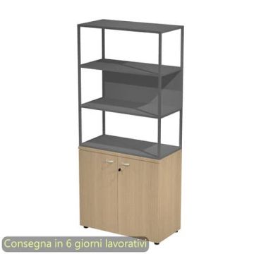 Armadio rovere ante rovere con libreria media metallica antracite - ripiani antracite 90x46xH.204 cm Artexport Blade - ARMBC+ABC+280AF+RP5T
