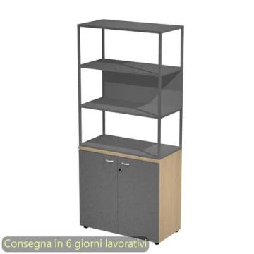 Armadio rovere ante antrac. con libreria media metallica antracite - ripiani antracite 90x46xH.204 cm Artexport Blade - ARMBC+ABT+280AF+RP5T