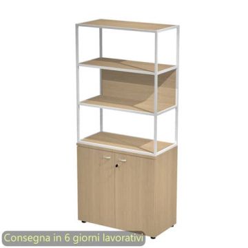 Armadio rovere ante rovere con libreria media metallica bianca - ripiani rovere 90x46xH.204 cm Artexport Blade - ARMBC+ABC+280AN+RP5C