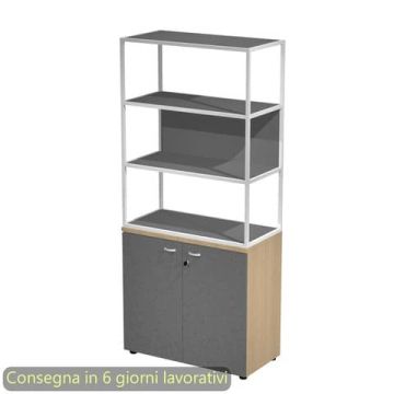 Armadio rovere ante antrac. con libreria media metallica bianca - ripiani antracite 90x46xH.204 cm Artexport Blade - ARMBC+ABT+280AN+RP5T