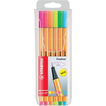 Fineliner Stabilo Point 88® 0,4 mm conf. 6 colori assortiti Neon 88/06-1 -18