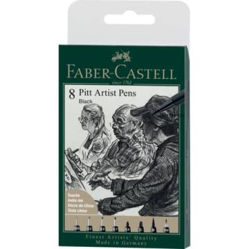 Penna inchiostro pigmentato Faber Castell Pitt Artist conf. 8 pezzi - tratti assortiti - 167158