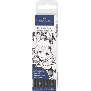 Penna inchiostro pigmentato Faber Castell Pitt Artist conf. 4 pezzi - Manga set nero - 267121