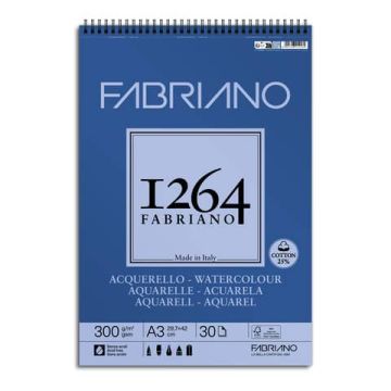 Blocco acquarello spiralato Fabriano 300 g - 30 fogli A3 - 19100650