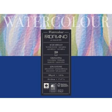 Blocco collato Fabriano Watercolour grana fina 20 fogli 18x24 cm - 300 g - 73611824